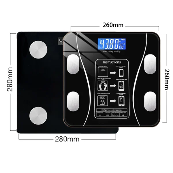 [USB Recarregável] Balança De Bioimpedância Corporal Digital Com Bluetooth 180Kg Pilhas Inclusa Preto cor Branco - Imagem 15