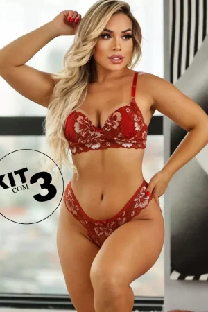 3 Conjuntos de Lingerie Nacional Luxo Fio Duplo Sexy Sensual