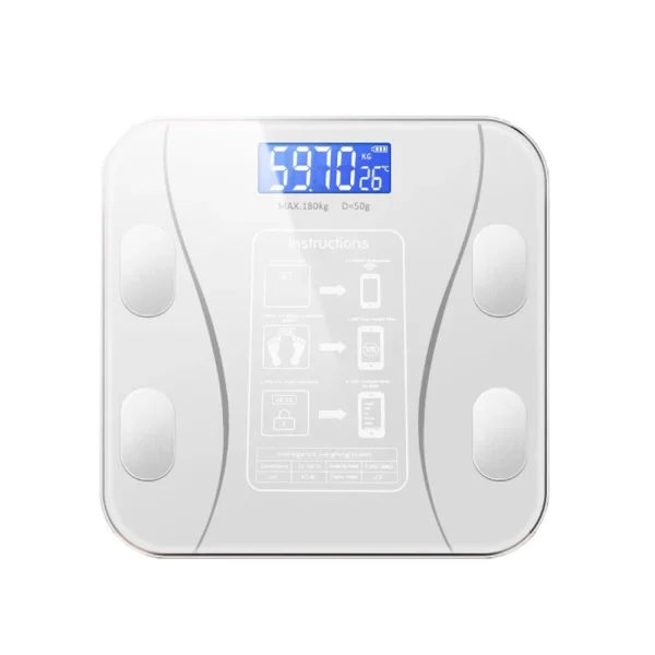 [USB Recarregável] Balança De Bioimpedância Corporal Digital Com Bluetooth 180Kg Pilhas Inclusa Preto cor Branco