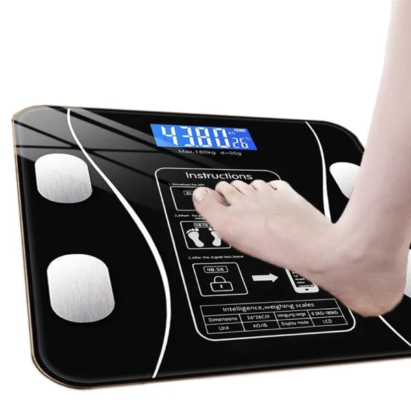 [USB Recarregável] Balança De Bioimpedância Corporal Digital Com Bluetooth 180Kg Pilhas Inclusa Preto cor Branco - Imagem 2