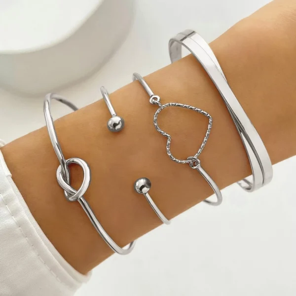 4 pçs/set Conjunto Pulseira Banhada A Ouro Criativa Pulseira Vintage Joias Femininas 4 pçs/set Pulseira banhada a prata - Imagem 2