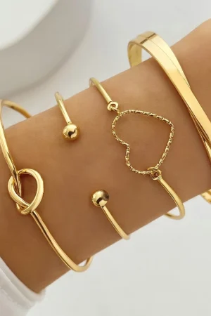 4 pçs/set Conjunto Pulseira Banhada A Ouro Criativa Pulseira Vintage Joias Femininas 4 pçs/set Pulseira banhada a prata