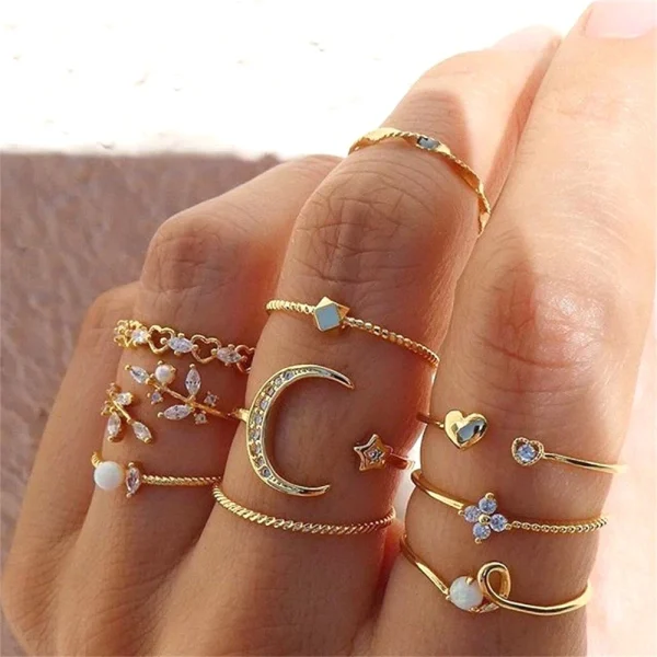 22pçs Conjunto De Anel De Prata Dourado Vintage Para Mulheres Conjunto De Anel De Dedo Joias Femininas Acessórios De Moda Presente De Joias - Imagem 16