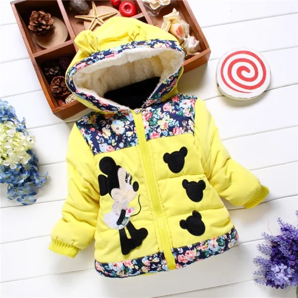 2023 Inverno Nova Menina Minnie Mickey Mouse Bordado Casaco Acolchoado E Quente Para Crianças - Imagem 3