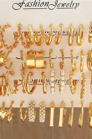 48Pcs Ouro Cor Vintage Hoop Brincos Conjunto De Mulher Boho Metal Circle Geométrico Pérola Em Forma De Trendy Jewelry Gifts