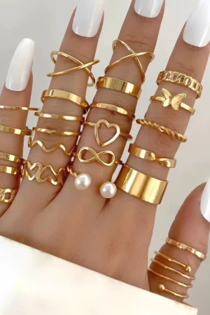 222pcs Retro Gold Geometric Twist Hollow Rings Set Para Acessórios De Jóias Femininas