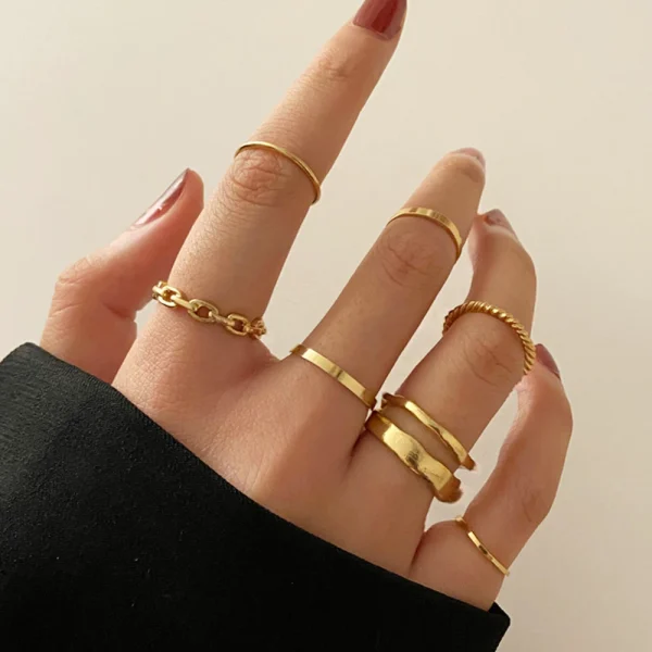 222pcs Retro Gold Geometric Twist Hollow Rings Set Para Acessórios De Jóias Femininas - Imagem 5