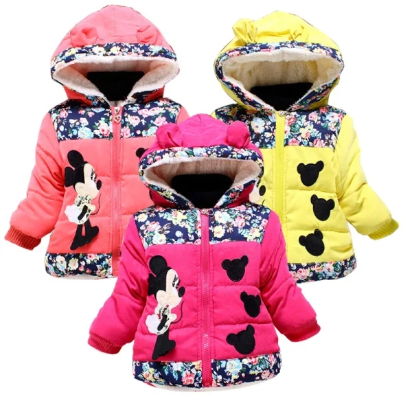 2023 Inverno Nova Menina Minnie Mickey Mouse Bordado Casaco Acolchoado E Quente Para Crianças - Imagem 4