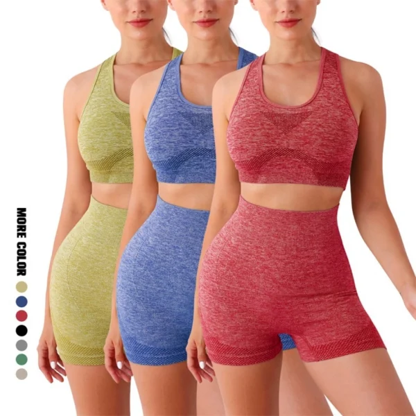 2 pecas /Conjunto Academia Fitness Feminino Leggings 1 Top Bra 1 Shorts Levanta Bumbum - Imagem 6