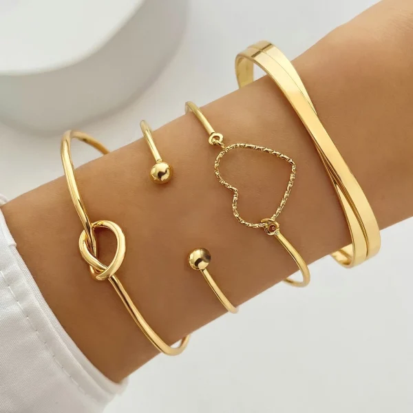 4 pçs/set Conjunto Pulseira Banhada A Ouro Criativa Pulseira Vintage Joias Femininas 4 pçs/set Pulseira banhada a prata - Imagem 3