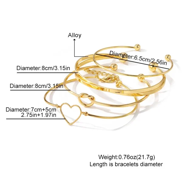 4 pçs/set Conjunto Pulseira Banhada A Ouro Criativa Pulseira Vintage Joias Femininas 4 pçs/set Pulseira banhada a prata - Imagem 7