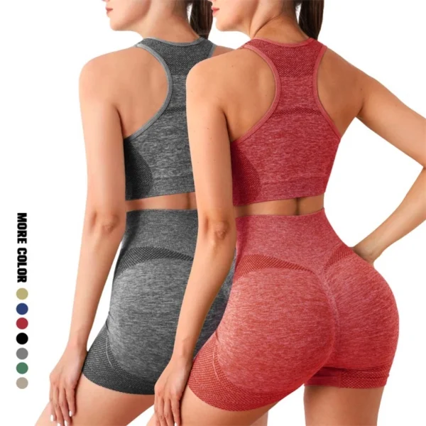 2 pecas /Conjunto Academia Fitness Feminino Leggings 1 Top Bra 1 Shorts Levanta Bumbum - Imagem 5