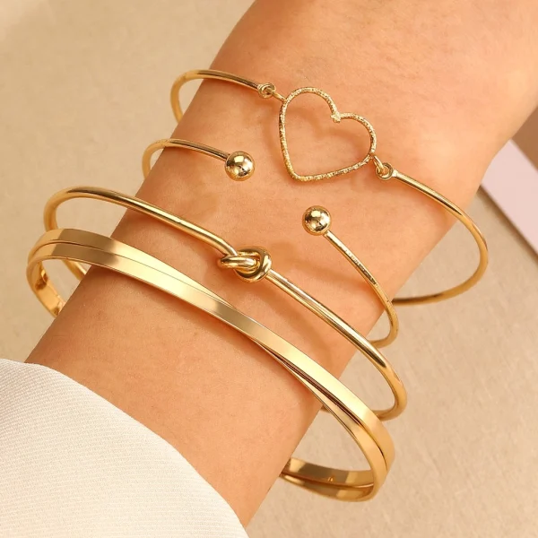 4 pçs/set Conjunto Pulseira Banhada A Ouro Criativa Pulseira Vintage Joias Femininas 4 pçs/set Pulseira banhada a prata - Imagem 9