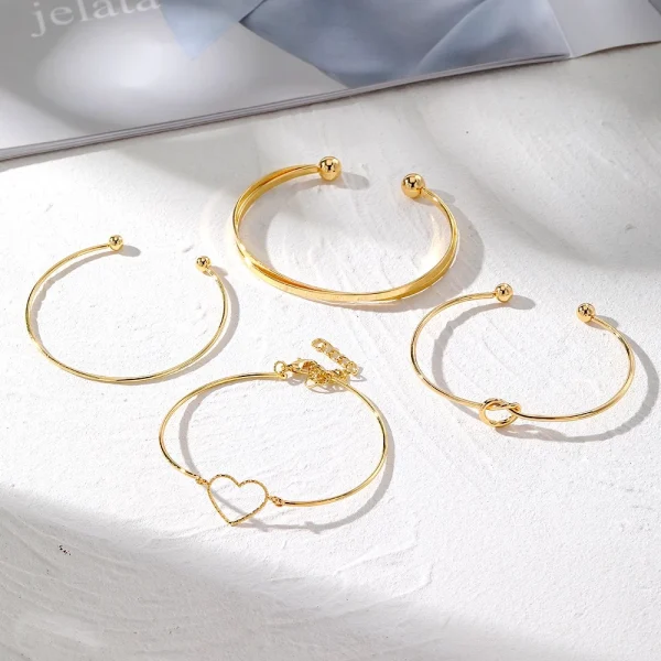 4 pçs/set Conjunto Pulseira Banhada A Ouro Criativa Pulseira Vintage Joias Femininas 4 pçs/set Pulseira banhada a prata - Imagem 11