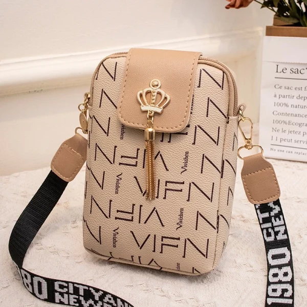 2023 Bolsas femininas da moda Bolsas femininas Fashion Casual Tassel Decorativas Carta Correia de ombro Impresso Diagonal Bolsa para telefone celular - Imagem 11