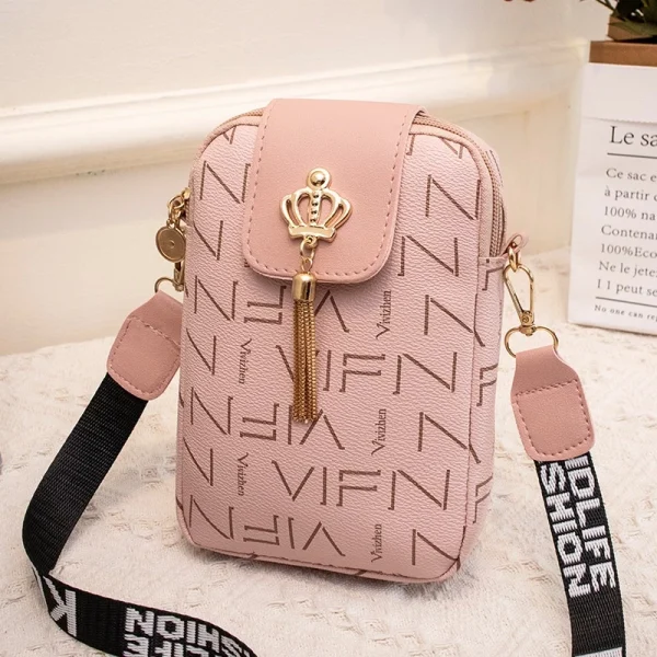 2023 Bolsas femininas da moda Bolsas femininas Fashion Casual Tassel Decorativas Carta Correia de ombro Impresso Diagonal Bolsa para telefone celular - Imagem 12
