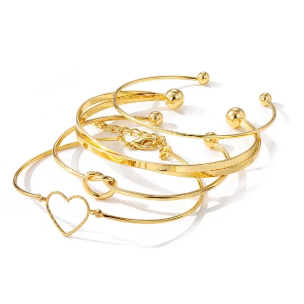 4 pçs/set Conjunto Pulseira Banhada A Ouro Criativa Pulseira Vintage Joias Femininas 4 pçs/set Pulseira banhada a prata - Imagem 5