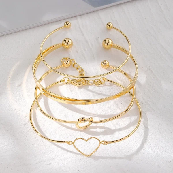 4 pçs/set Conjunto Pulseira Banhada A Ouro Criativa Pulseira Vintage Joias Femininas 4 pçs/set Pulseira banhada a prata - Imagem 10