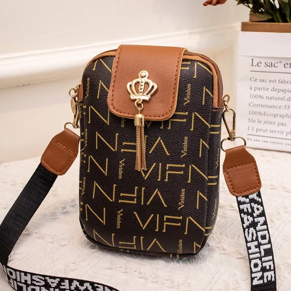 2023 Bolsas femininas da moda Bolsas femininas Fashion Casual Tassel Decorativas Carta Correia de ombro Impresso Diagonal Bolsa para telefone celular - Imagem 13