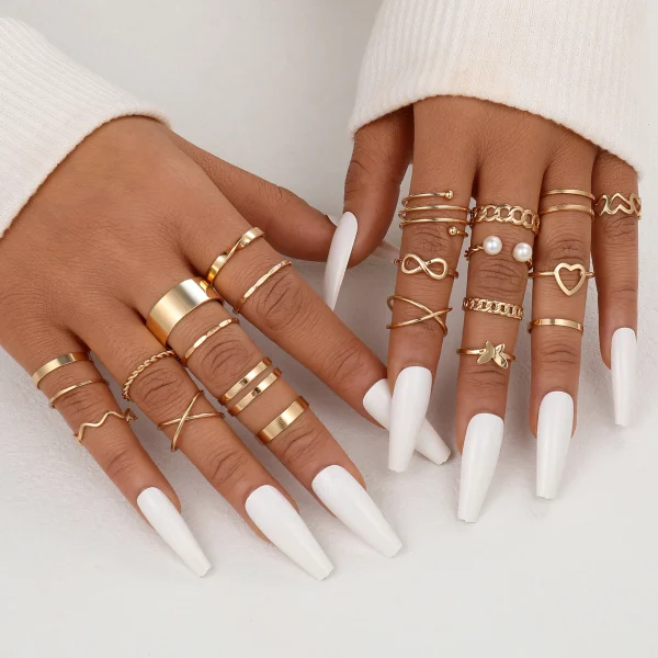 222pcs Retro Gold Geometric Twist Hollow Rings Set Para Acessórios De Jóias Femininas - Imagem 10