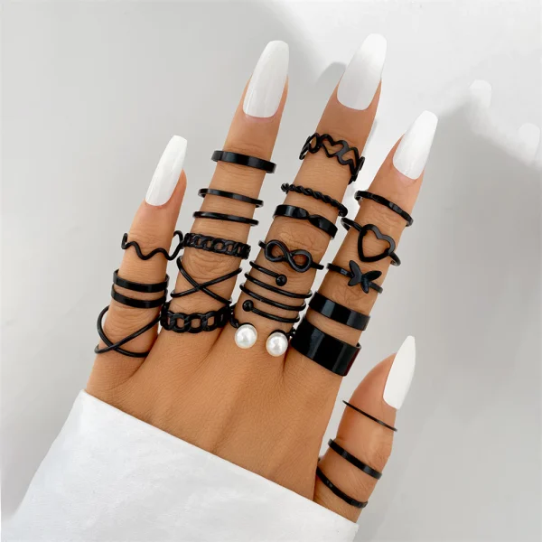 222pcs Retro Gold Geometric Twist Hollow Rings Set Para Acessórios De Jóias Femininas - Imagem 12
