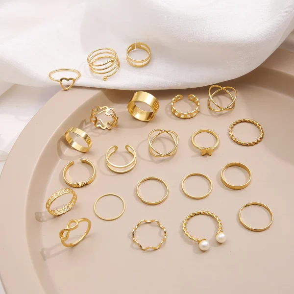 222pcs Retro Gold Geometric Twist Hollow Rings Set Para Acessórios De Jóias Femininas - Imagem 7