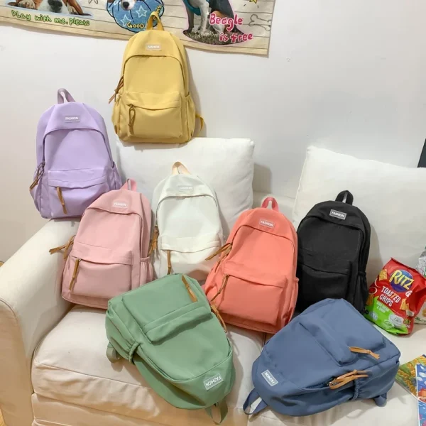 1 PC Academy Style Casual Solid Color Dopamine Nylon Sólido Dopamina Grande Capacidade Saco Fechado Escolar Tote Mochila Feminina Para Escola/Tourismo - Imagem 9