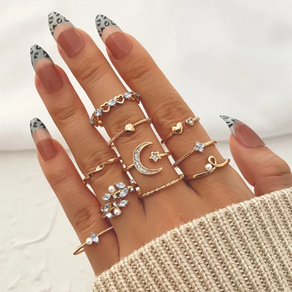222pcs Retro Gold Geometric Twist Hollow Rings Set Para Acessórios De Jóias Femininas - Imagem 4