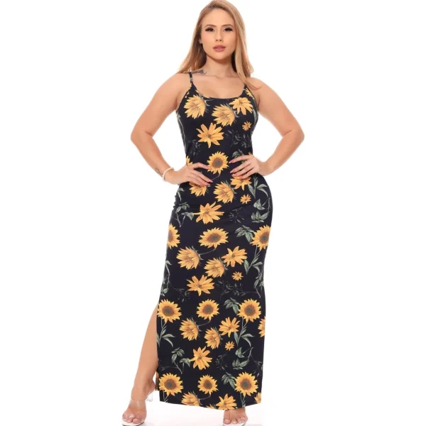 Vestido Floral Canelado Casual Versátil Feminino Nova Moda Alça - Imagem 7