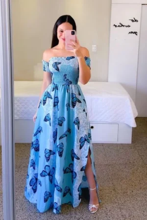 Vestido longo lastex estampado moda evangélica luxo - REF 149