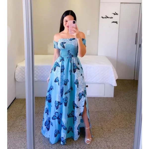 Vestido longo lastex estampado moda evangélica luxo - REF 149