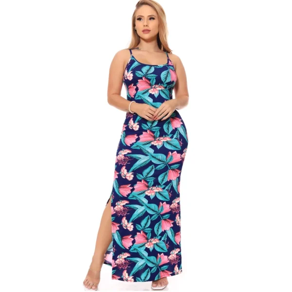 Vestido Floral Canelado Casual Versátil Feminino Nova Moda Alça - Imagem 6