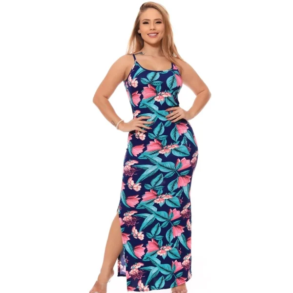 Vestido Floral Canelado Casual Versátil Feminino Nova Moda Alça