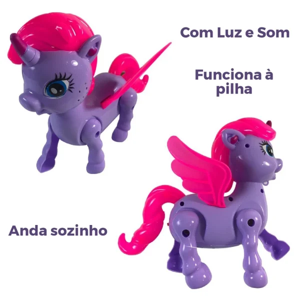 Unicórnio de Brinquedo com Luz e Som - Anda Sozinho - Várias Cores - Imagem 3