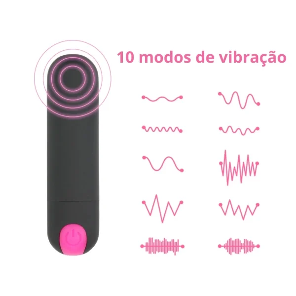 Vibrador Feminino Recarregável Bullet Com 10 Modos de Vibração - Imagem 4