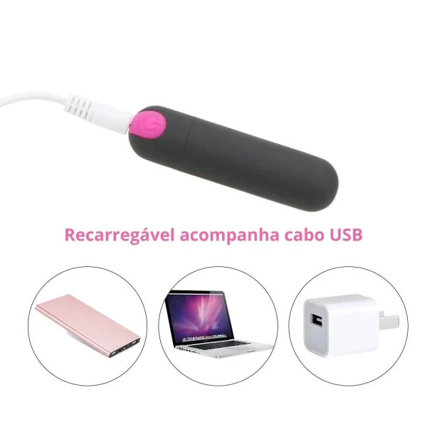 Vibrador Feminino Recarregável Bullet Com 10 Modos de Vibração - Imagem 6
