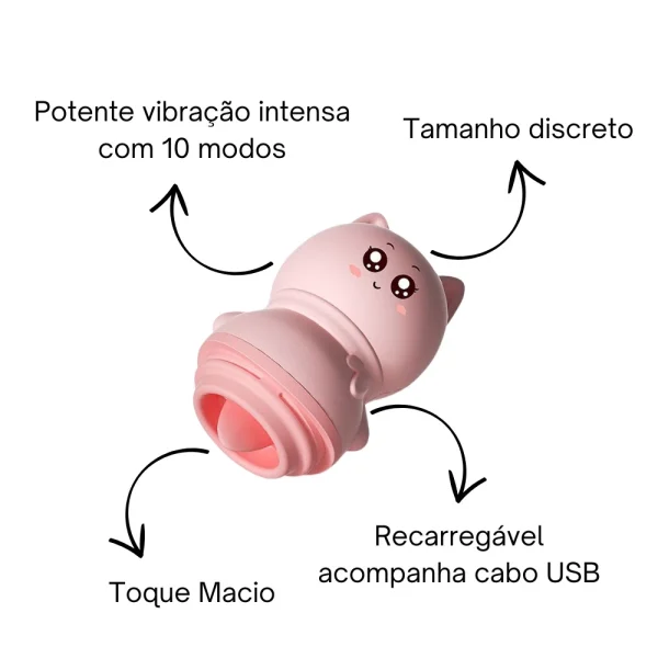 Vibrador Feminino com Língua Formato Gato 10 Vibrações Gatinho - Imagem 8