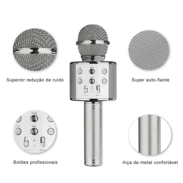 WS-858 - Microfone Infantil de Karaoke Microfone de Brinquedo Sem Fio Bluetooth - Imagem 8