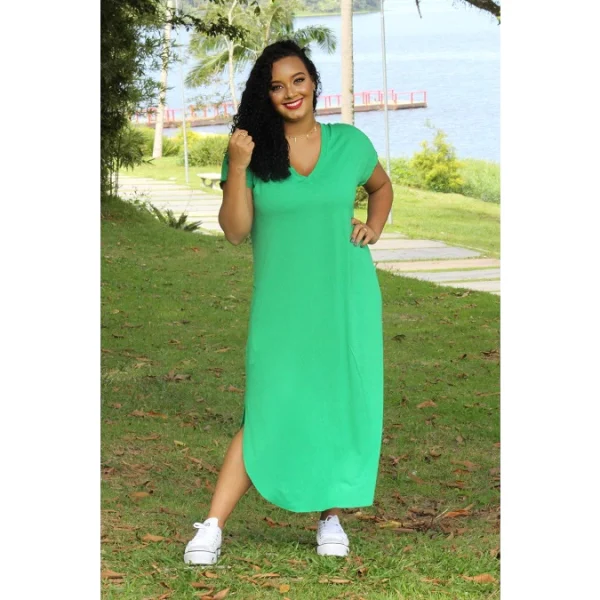 Vestido Midi Plus Size Feminino G3,G1,G Tamanhos Grandes de malha Confortável com elastano - Imagem 5