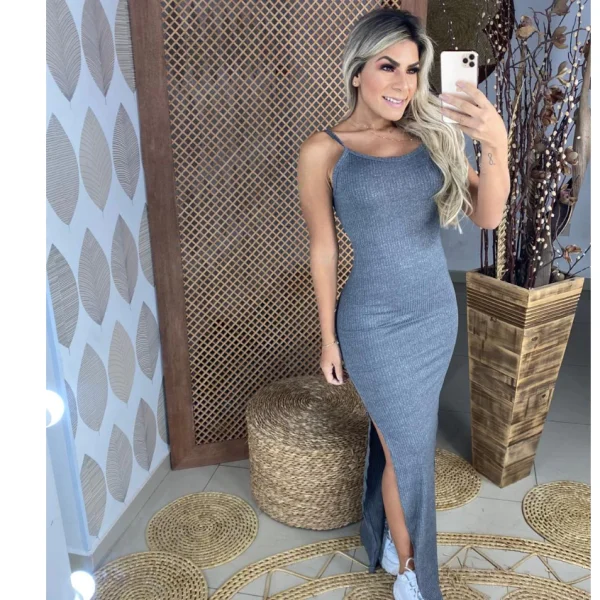 VESTIDO LONGO BASICO DE ALÇA COM FENDA LATERAL - Imagem 10