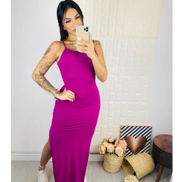 VESTIDO LONGO BASICO DE ALÇA COM FENDA LATERAL - Imagem 15