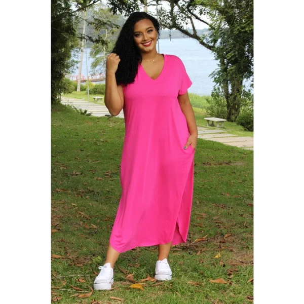 Vestido Midi Plus Size Feminino G3,G1,G Tamanhos Grandes de malha Confortável com elastano - Imagem 8