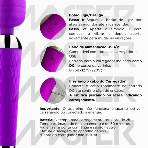 Vibrador Feminino Varinha Mágica Massageador + Vibrador Dupla Estimulação Clitoriana e Ponto G - Imagem 5