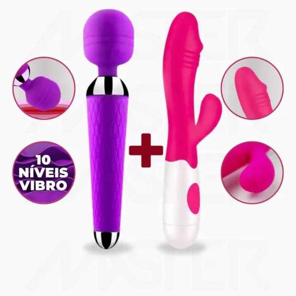 Vibrador Feminino Varinha Mágica Massageador + Vibrador Dupla Estimulação Clitoriana e Ponto G
