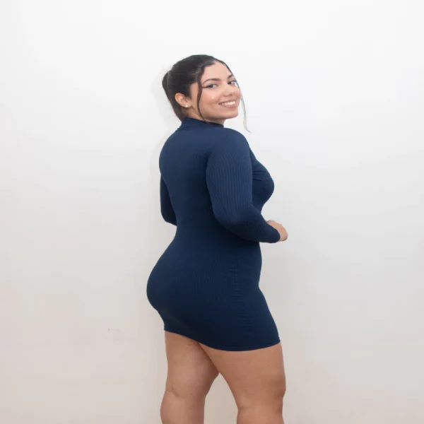 Vestido Canelado curto gola alta com manga longa inverno - Imagem 7