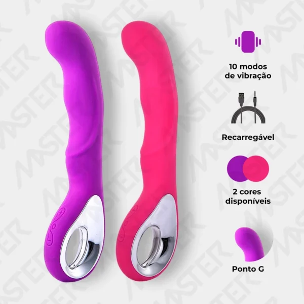 Vibrador Feminino Ponto G Com Textura Ondulada Alça Metalizada Recarregável - Imagem 3