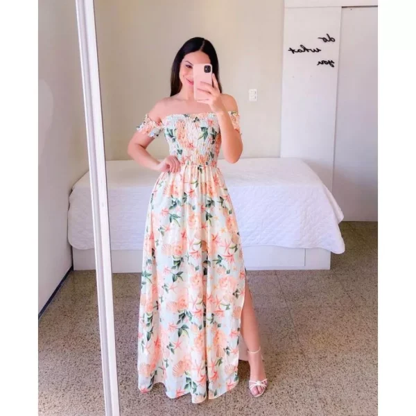 Vestido longo lastex estampado moda evangélica luxo - REF 149 - Imagem 4