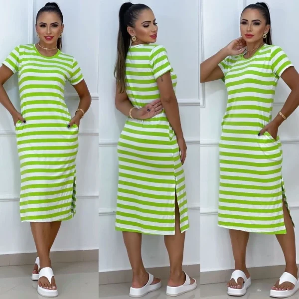 vestido midi  liso e estampados com fenda lateral e com bolso tecido viscolaica,tamanho único g,veste do 40 ao 44 - Imagem 21