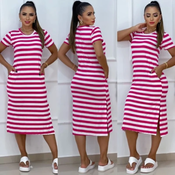 vestido midi  liso e estampados com fenda lateral e com bolso tecido viscolaica,tamanho único g,veste do 40 ao 44 - Imagem 24