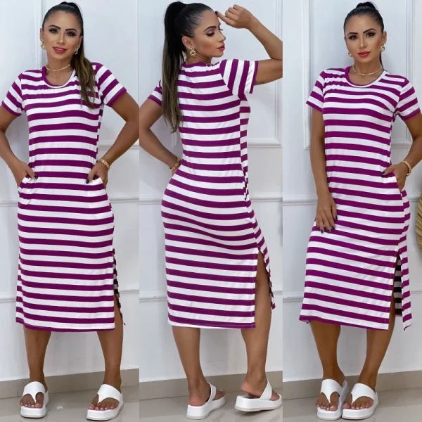 vestido midi  liso e estampados com fenda lateral e com bolso tecido viscolaica,tamanho único g,veste do 40 ao 44 - Imagem 19